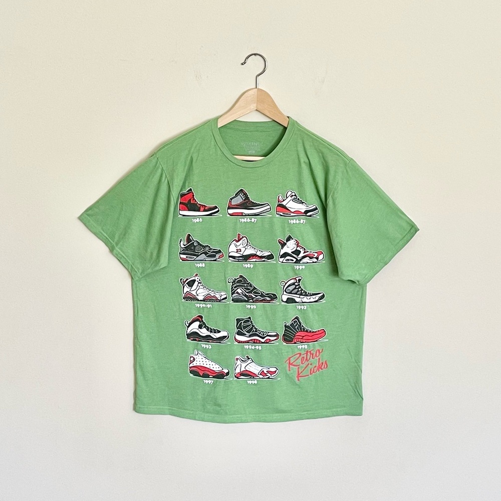 Retro Kicks Evolution of Air Jordan Shoe Graphic Green T Shirt Adult size XL